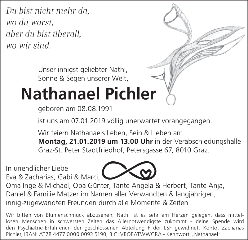  Traueranzeige für Nathanael Pichler vom 17.01.2019 aus Kleine Zeitung