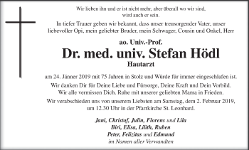 Traueranzeige von Stefan Hödl von Kleine Zeitung