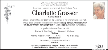 Traueranzeige von Charlotte Grasser von Kleine Zeitung