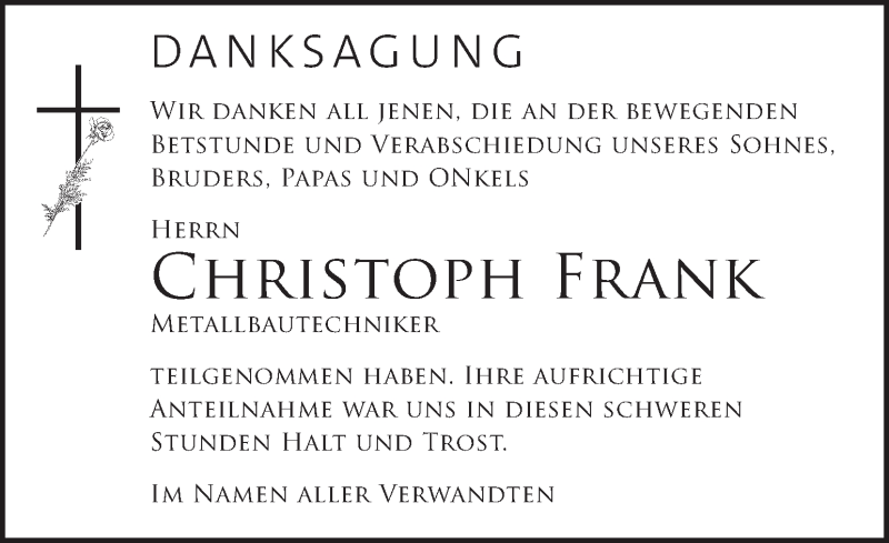  Traueranzeige für Christoph Frank vom 19.10.2019 aus Kleine Zeitung