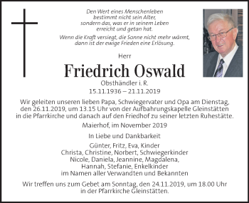 Traueranzeige von Friedrich Oswald von Kleine Zeitung