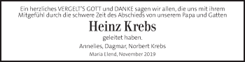 Traueranzeige von Heinz Krebs von Kleine Zeitung