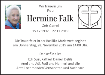 Traueranzeige von Hermine Falk von Kleine Zeitung