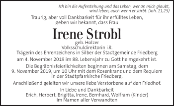 Traueranzeige von Irene Strobl von Kleine Zeitung