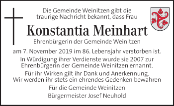 Traueranzeige von Konstantia Meinhart von Kleine Zeitung
