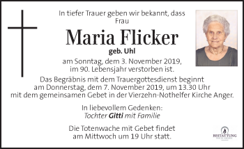 Traueranzeige von Maria Flicker von Kleine Zeitung