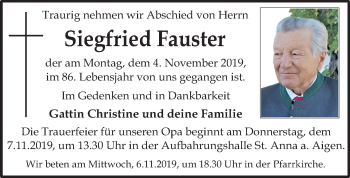 Traueranzeige von Siegfried Fauster von Kleine Zeitung