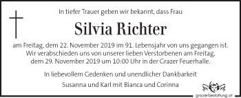 Traueranzeige von Silvia Richter von Kleine Zeitung