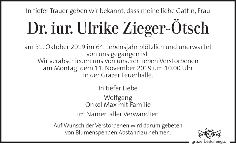  Traueranzeige für Ulrike Zieger-Ötsch vom 08.11.2019 aus Kleine Zeitung
