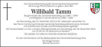 Traueranzeige von Willibald Tamm von Kleine Zeitung