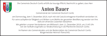 Traueranzeige von Anton Bauer von Kleine Zeitung