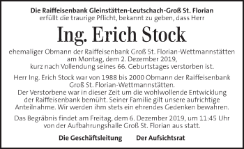 Traueranzeige von Erich Stock von Kleine Zeitung
