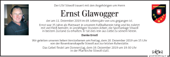 Traueranzeige von Ernst Glawogger von Kleine Zeitung