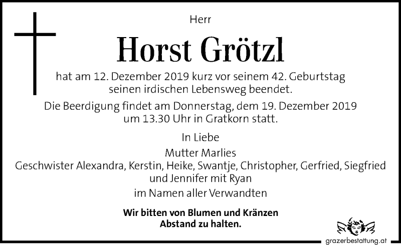  Traueranzeige für Horst Grötzl vom 18.12.2019 aus Kleine Zeitung