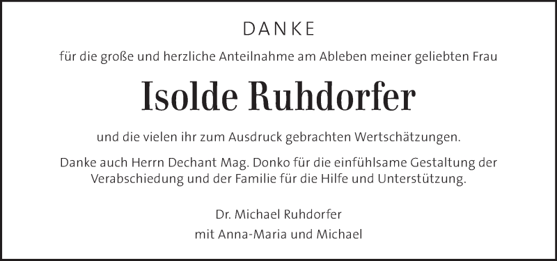  Traueranzeige für Isolde Ruhdorfer vom 06.12.2019 aus Kleine Zeitung