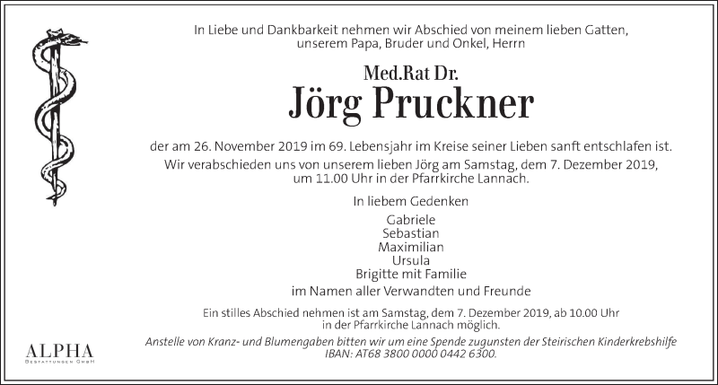  Traueranzeige für Jörg Pruckner vom 01.12.2019 aus Kleine Zeitung