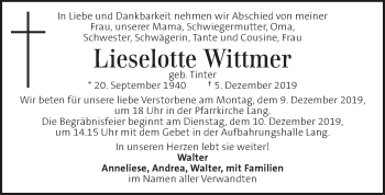 Traueranzeige von Lieselotte Wittmer von Kleine Zeitung