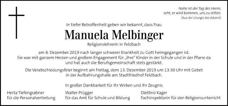 Traueranzeigen Von Manuela Melbinger Trauer Kleinezeitung At