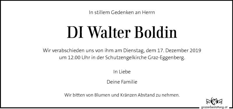  Traueranzeige für Walter Boldin vom 11.12.2019 aus Kleine Zeitung