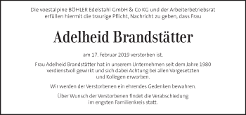 Traueranzeige von Adelheid Brandstätter von Kleine Zeitung