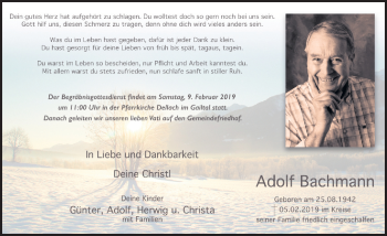 Traueranzeige von Adolf Bachmann von Kleine Zeitung
