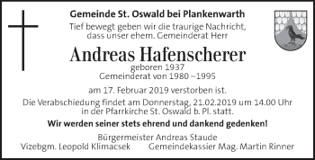 Traueranzeige von Andreas Hafenscherer von Kleine Zeitung