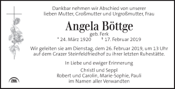 Traueranzeige von Angela Böttge von Kleine Zeitung
