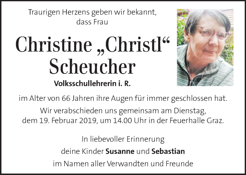  Traueranzeige für Christine Scheucher vom 17.02.2019 aus Kleine Zeitung
