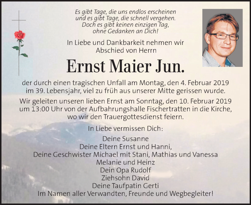  Traueranzeige für Ernst Maier vom 09.02.2019 aus Kleine Zeitung