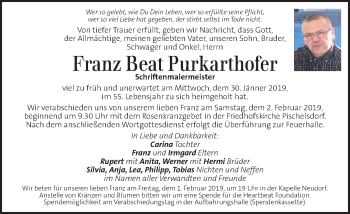 Traueranzeige von Franz Beat Purkarthofer von Kleine Zeitung