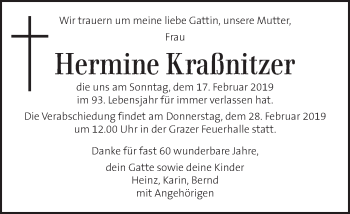Traueranzeige von Hermine Kraßnitzer  von Kleine Zeitung