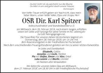 Traueranzeige von Karl Spitzer von Kleine Zeitung