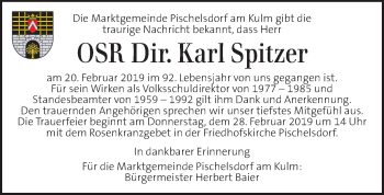 Traueranzeige von Karl Spitzer von Kleine Zeitung