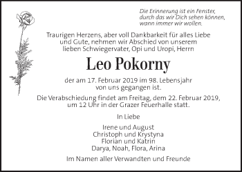 Traueranzeige von Leo Pokorny von Kleine Zeitung