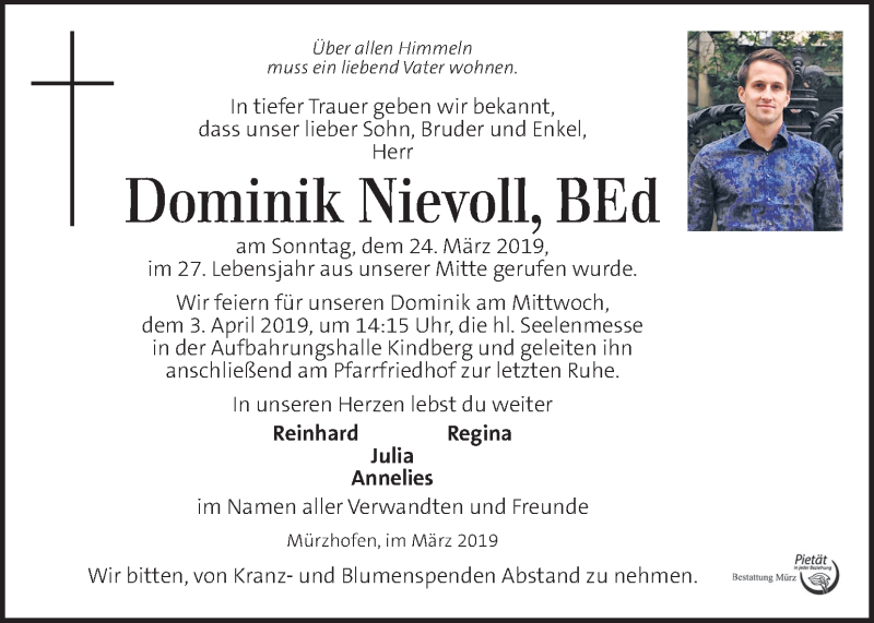  Traueranzeige für Dominik Nievoll vom 30.03.2019 aus Kleine Zeitung