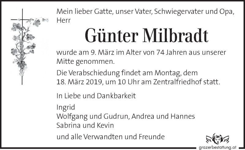  Traueranzeige für Günter Milbradt  vom 15.03.2019 aus Kleine Zeitung