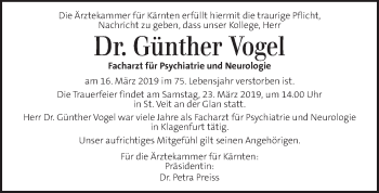 Traueranzeige von Günther Vogel von Kleine Zeitung