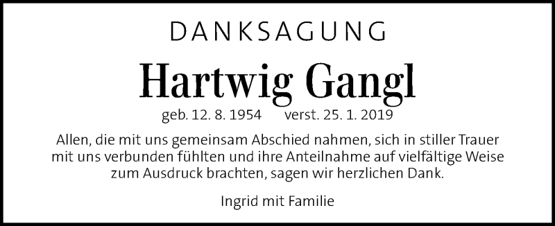  Traueranzeige für Hartwig Gangl vom 30.03.2019 aus Kleine Zeitung