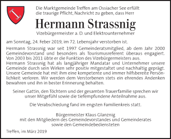 Traueranzeige von Hermann Strassnig von Kleine Zeitung