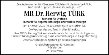 Traueranzeige von Herwig Türk von Kleine Zeitung