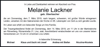 Traueranzeige von Melanie Lackner von Kleine Zeitung