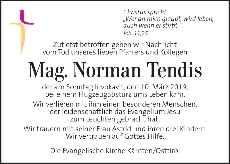  Traueranzeige für Norman Tendis vom 14.03.2019 aus Kleine Zeitung