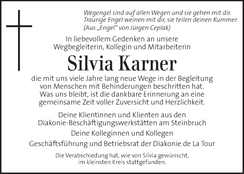  Traueranzeige für Silvia Karner vom 30.03.2019 aus Kleine Zeitung