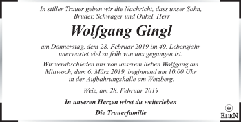 Traueranzeige von Wolfgang Gingl von Kleine Zeitung