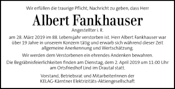 Traueranzeige von Albert Fankhauser von Kleine Zeitung