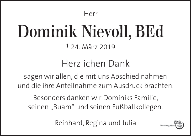  Traueranzeige für Dominik Nievoll vom 13.04.2019 aus Kleine Zeitung