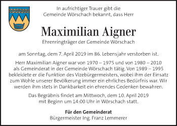 Traueranzeigen von Maximilian Aigner trauer.kleinezeitung.at