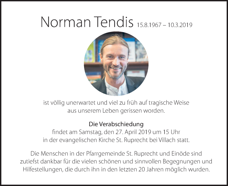  Traueranzeige für Norman Tendis vom 19.04.2019 aus Kleine Zeitung