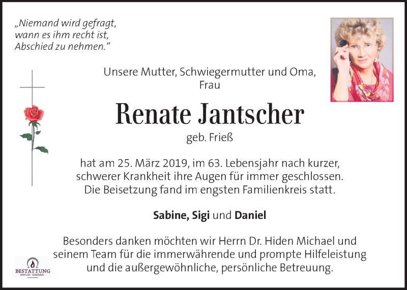  Traueranzeige für Renate Jantscher vom 24.04.2019 aus Kleine Zeitung