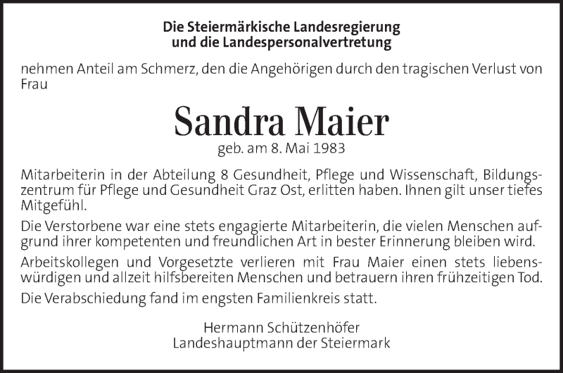  Traueranzeige für Sandra Maier vom 27.04.2019 aus Kleine Zeitung